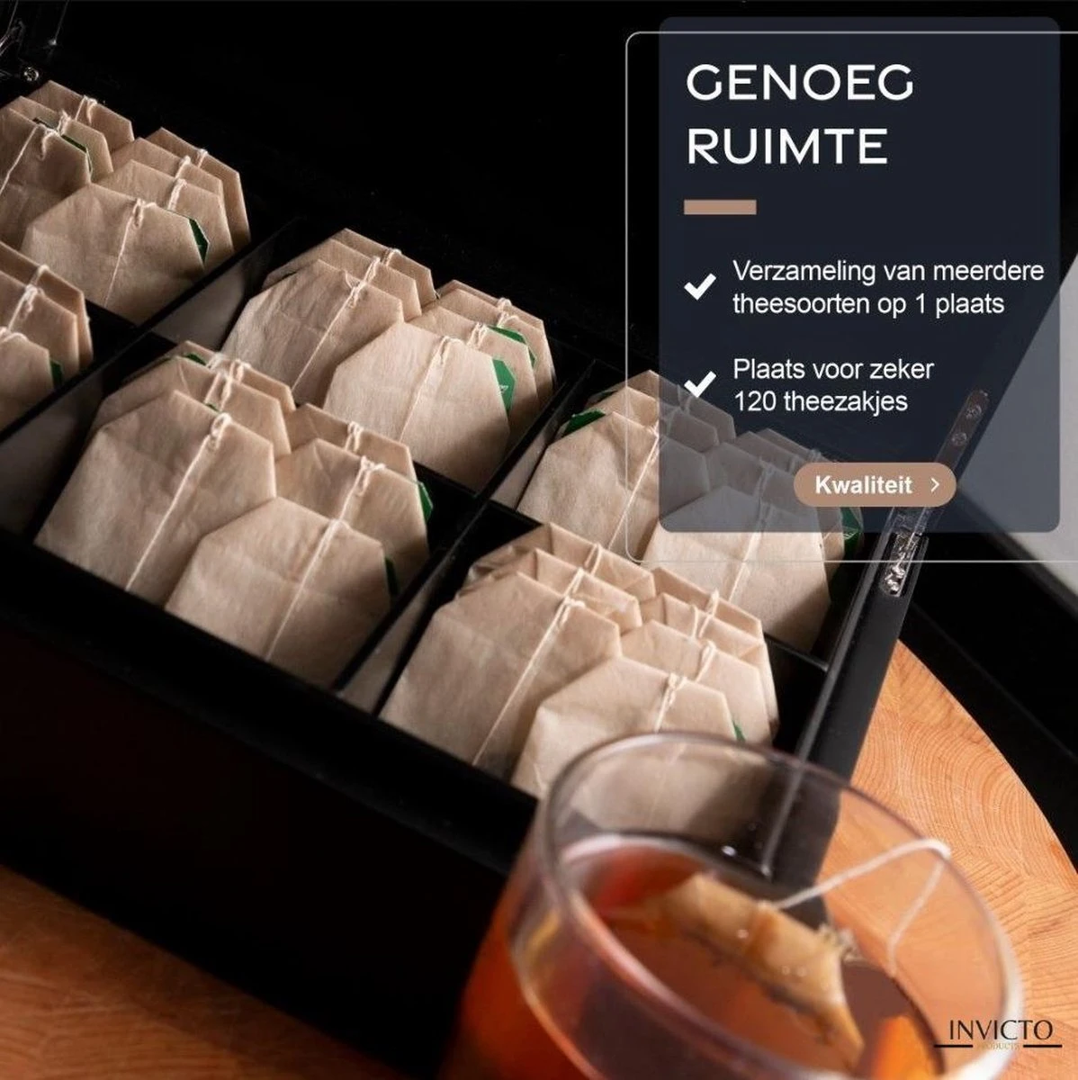 Invicto Products Theedoos 6 Vaks - Ruimte Voor 120 Theezakjes - Bamboe - Anti Slip En Anti Kras - Zwart 6 Invicto Products Theedoos 6 Vaks - Ruimte Voor 120 Theezakjes - Bamboe - Anti Slip En Anti Kras - Zwart - Afbeelding 4