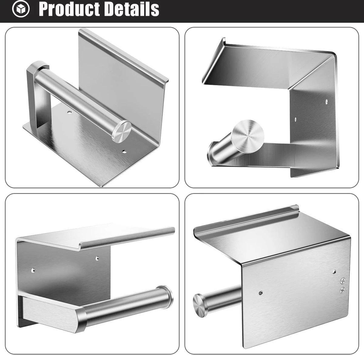 BOTC Toiletrolhouder Met Handdoekhaakjes - Toiletrolhouder - Toiletrolhouder - Zelfklevend / Boren / Zonder Boren - RVS - Zliver 4 BOTC Toiletrolhouder Met Handdoekhaakjes - Toiletrolhouder - Toiletrolhouder - Zelfklevend / Boren / Zonder Boren - RVS - Zliver - Afbeelding 2