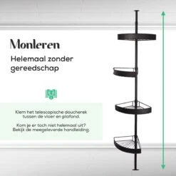 Avint Goods Telescopisch Doucherek Zonder Boren – 4 Laags Badkamerrek Staand – Douche Rek Hoekrek – Zwart -Serax Shop 1200x1200 103