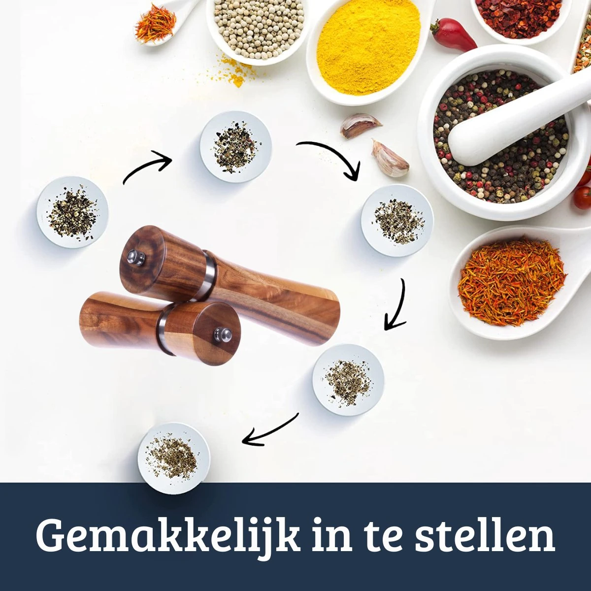 UNBOX Peper En Zoutmolen Set - Pepermolen - Zoutmolen - BBQ Accesoires - Acacia Hout - RVS 4 UNBOX Peper En Zoutmolen Set - Pepermolen - Zoutmolen - BBQ Accesoires - Acacia Hout - RVS - Afbeelding 2