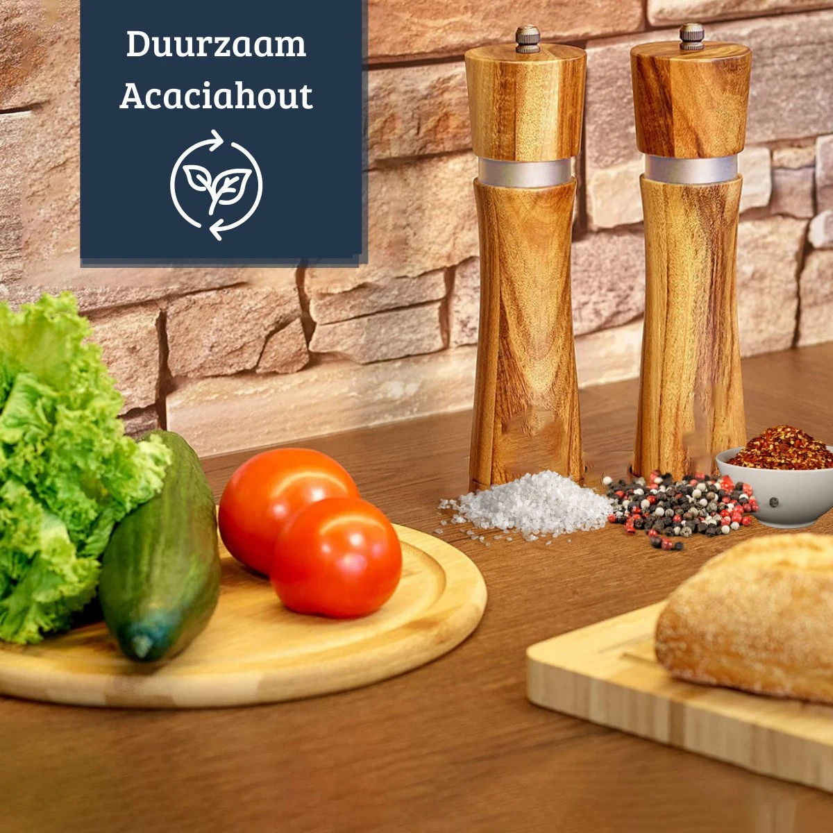 UNBOX Peper En Zoutmolen Set - Pepermolen - Zoutmolen - BBQ Accesoires - Acacia Hout - RVS 8 UNBOX Peper En Zoutmolen Set - Pepermolen - Zoutmolen - BBQ Accesoires - Acacia Hout - RVS - Afbeelding 6