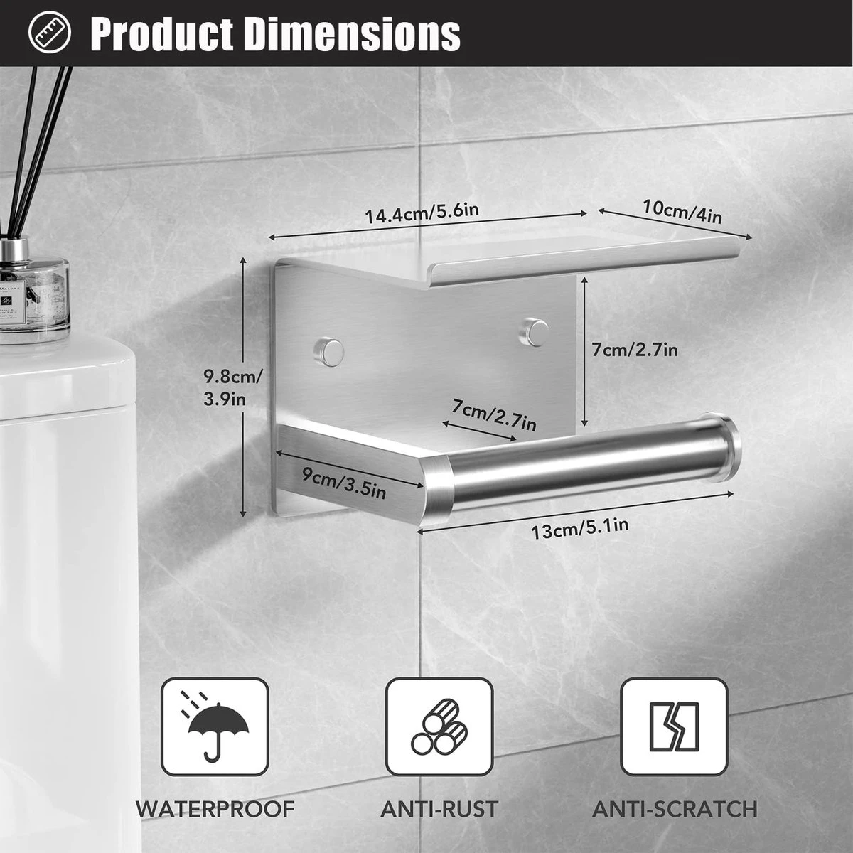 BOTC Toiletrolhouder Met Handdoekhaakjes - Toiletrolhouder - Toiletrolhouder - Zelfklevend / Boren / Zonder Boren - RVS - Zliver 5 BOTC Toiletrolhouder Met Handdoekhaakjes - Toiletrolhouder - Toiletrolhouder - Zelfklevend / Boren / Zonder Boren - RVS - Zliver - Afbeelding 3