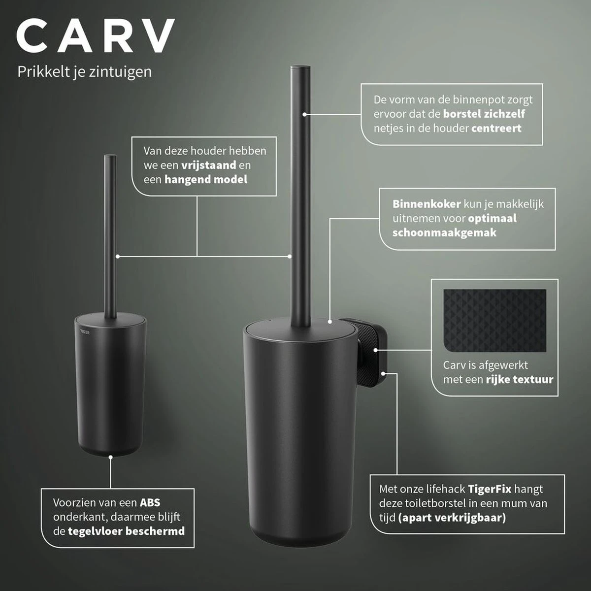 Tiger Carv - Toiletborstel Met Houder - Zwart 5 Tiger Carv - Toiletborstel Met Houder - Zwart - Afbeelding 3