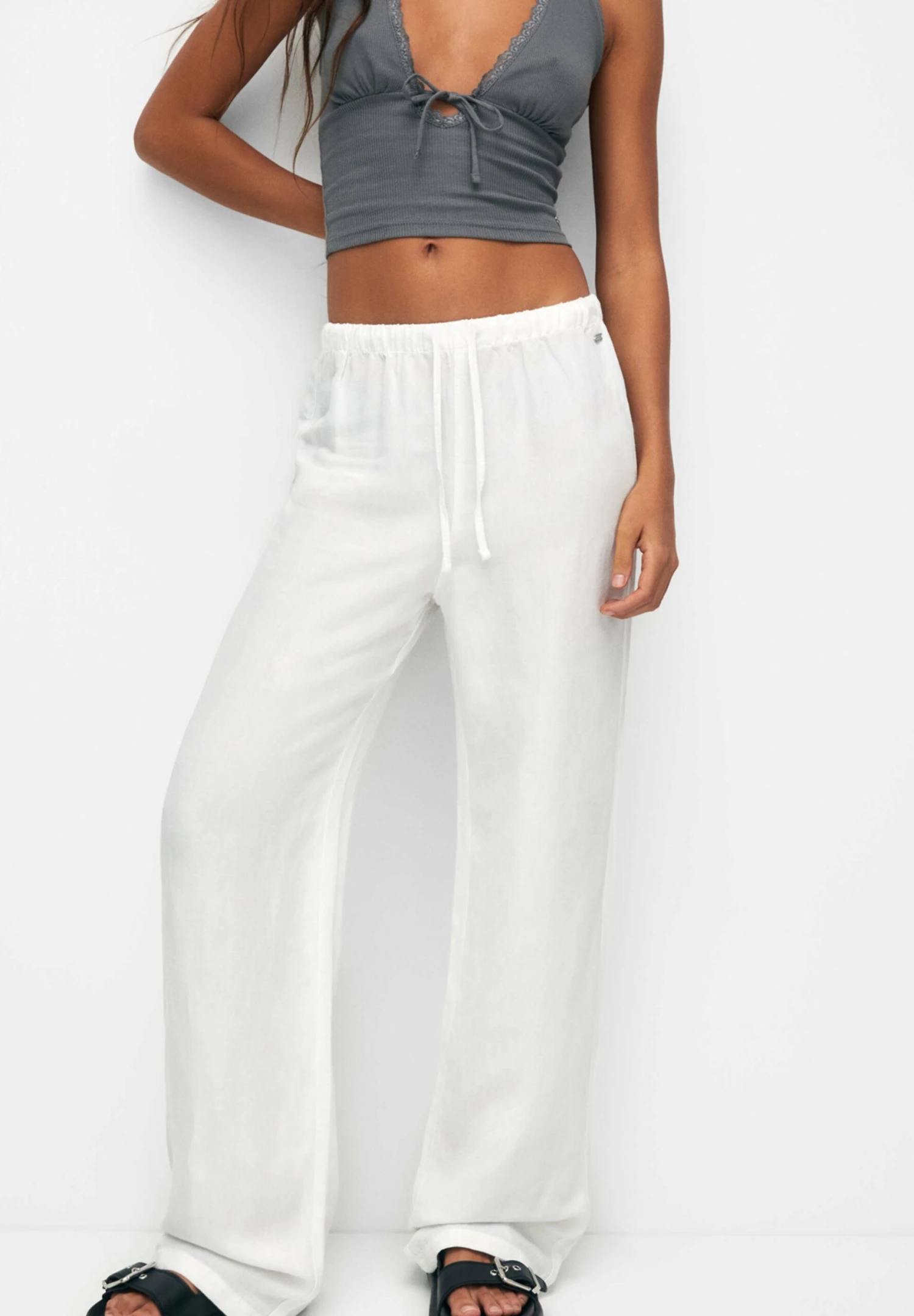 PULL & BEAR Flowing Faded - Broek - White 3 PULL & BEAR Flowing Faded - Broek - White