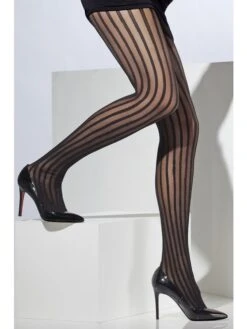 Zwarte Panty Met Verticale Strepen