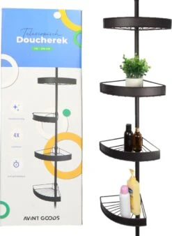 Avint Goods Telescopisch Doucherek Zonder Boren – 4 Laags Badkamerrek Staand – Douche Rek Hoekrek – Zwart -Serax Shop 878x1200