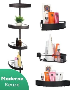 Avint Goods Telescopisch Doucherek Zonder Boren – 4 Laags Badkamerrek Staand – Douche Rek Hoekrek – Zwart