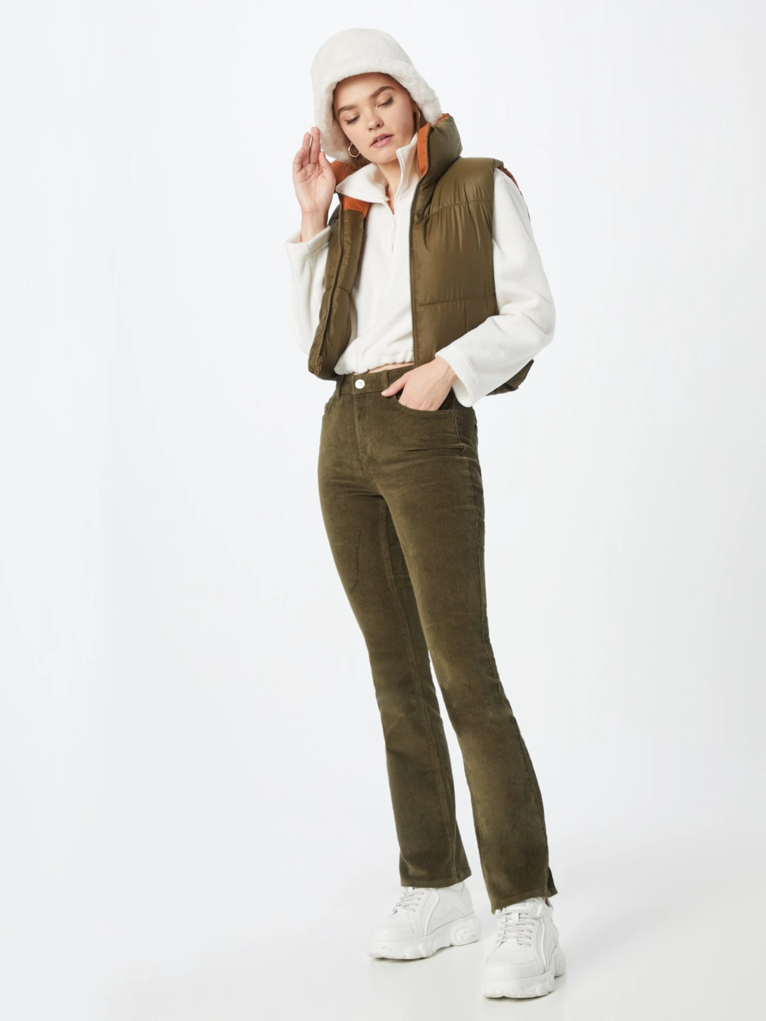 ONLY Ribbroeken Flared Broek Mary Dames Olijfgroen 7 ONLY Ribbroeken Flared Broek Mary Dames Olijfgroen - Afbeelding 5