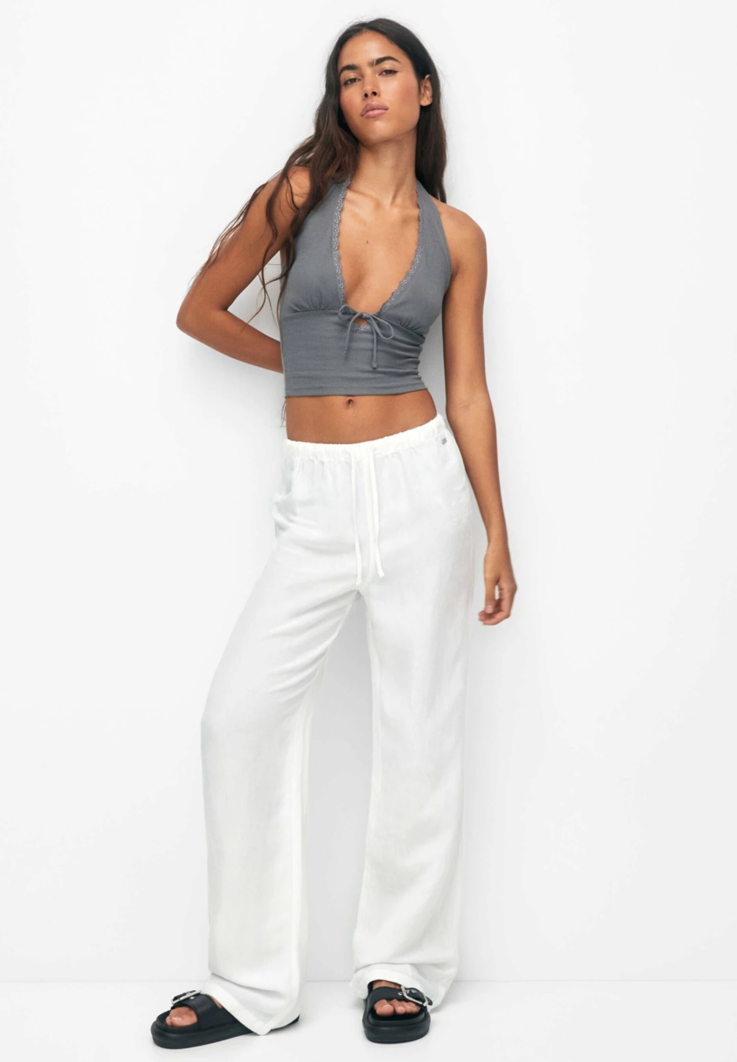 PULL & BEAR Flowing Faded - Broek - White 4 PULL & BEAR Flowing Faded - Broek - White - Afbeelding 2