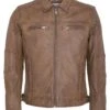 Lee Cooper Leather Jacket With Collar Shirt - 2 Split Side Pockets - - Leren Jas - Vintage Cognac