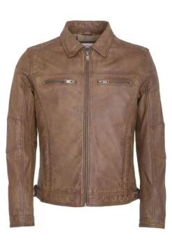 Lee Cooper Leather Jacket With Collar Shirt - 2 Split Side Pockets - - Leren Jas - Vintage Cognac