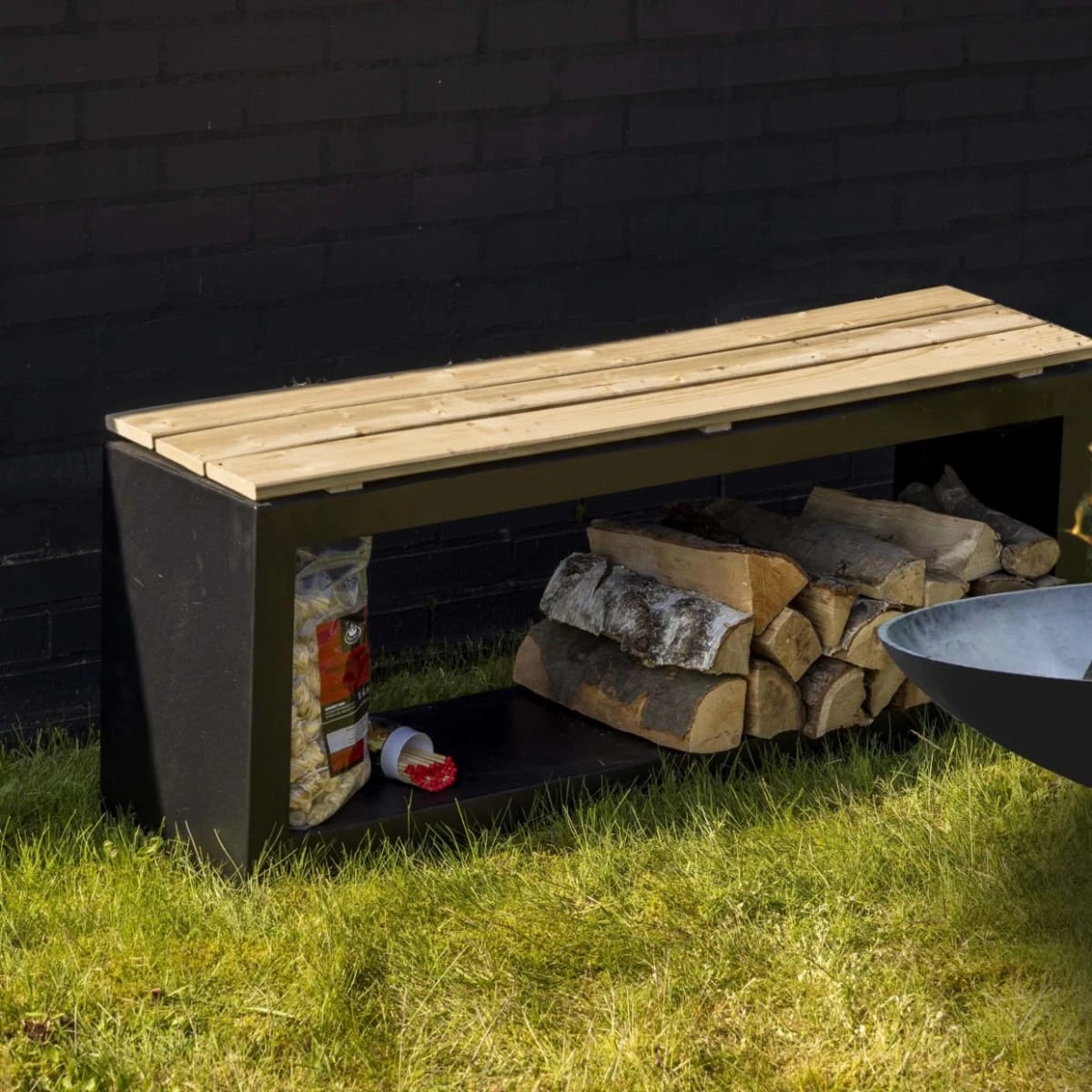 Bank Met Houtopslag Rechthoek – Esschert Design 3 Bank Met Houtopslag Rechthoek – Esschert Design - Afbeelding 2